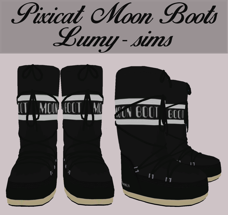 • Pixicat Moon Boots• 15 Swatches• Custom Catalog Thumbnail• Works with sliders• For female sim• Credits: to Pixicat• DOWNLOAD