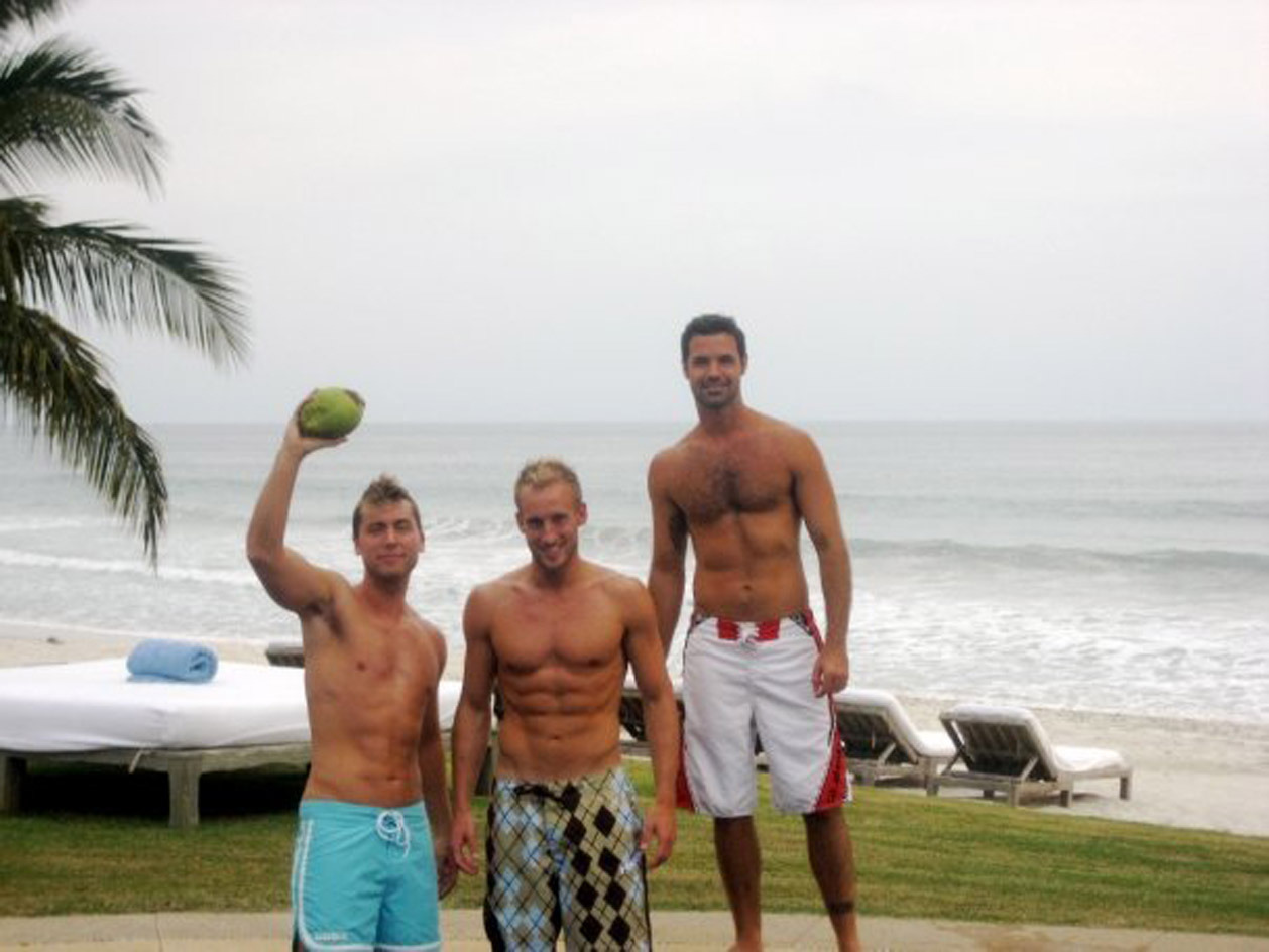 Lance Bass Shirtless with Two Other Guys At The Beach.