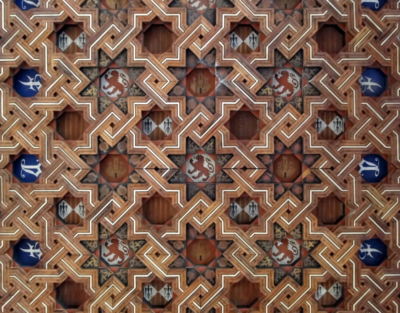 Mudéjar wooden ceiling in the cloister of the Monastery of San Juan de los Reyes, Toledo, Spain