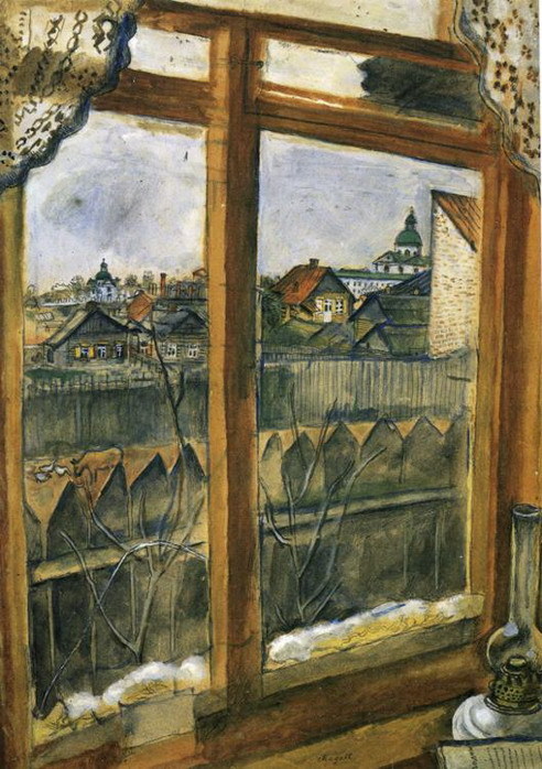 Ressam : Marc Chagall (1887-1985)
Resmin Adi : View from a Window - Vitebsk (1908)
Nerede. :  View from a Window , Moskova, Rusya
Boyutu : 49 cm x 36,3 cm
Ailesi, &ldquo;avukat  ol&rdquo;, &ldquo;doktor ol&rdquo; diye tutturan ressamların bile, bu baskıdan kaçıp, hayalinden vazgeçmeden ressam olması çok ilham vericiyken, bir de Marc Chagall'ı düşünün. Vitebsk'li genç ressam adayı yahudi olduğundan, hem resim okulunun bulunduğu St.Petersburg'da yaşaması, hem de resim okulunda okuması yasaktı. Bu yapılan ayrımcılıklar, bugün herkesin utancı. Marc Chagall'daki azmi düşünün, tüm sisteme karşı gelip, bir yolunu buldu ve çok sevdiği resimden hiç vazgeçmedi. Resimlerinde, bir çocuğun hayal dünyası gibi görünen etkileyici komposizyonları vardı. Ama bu pencereden dışarı bakış da onun sevdiği konulardandı. Chagall’ın meşakatli hayatını ve &ldquo;Kemancı&rdquo; adlı &ldquo;Damdaki Kemancı&rdquo; müzikaline ilham veren resmini 16 Nisan‘da anlatmıştım. “Birthday” resmine 10 Haziran‘da, &ldquo;I and the Village&rdquo; resmine ise 3 Ekim&lsquo;de yer vermiştim. Hatırlamak isterseniz tarih linklerine tıklayın.  