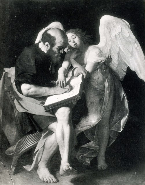 Resultado de imagen de inspiration of saint matthew caravaggio first version