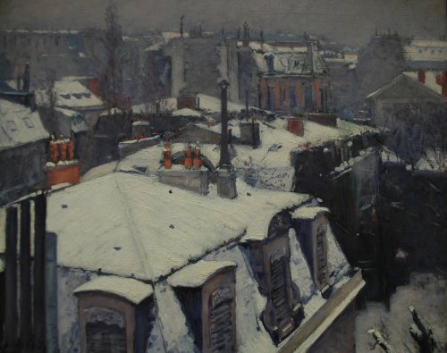 Ressam : Gustave Caillebotte (1848-1894)
Resmin Adi : Rooftops in the Snow (snow effect) (1878)
Nerede : Orsay, Paris, Fransa
Boyutu : 64 cm x 82 cm
Caillebotte, izlenimcilerin sağ omzundan eksik olayan meleğiydi. Keyfi için bir süre resim yaptı, sonra canı ne isterse onu yapmaya devam etti. Diğer ressamlara göre oldukça ilginç bir profili vardı. Caillebotte'un en sevdiğim özelliği, konu bulmakta çok cesur davranmasıydı. Parke işçileri de resmediyordu, nü bir kadını da&hellip; Bu Paris manzarasını ise özellikle kış vakti çatıları konu aldığı için çok seviyorum. O dönemden görmek gereken bir fotoğraf gibi. Meşhur Haussmann evlerinin Paris'e kattığı nizam ve asalet muhteşem.  Bir de bu nadide manzarayı böyle usta bir izlenimciden görmek harika. Caillebotte'un hayatını &ldquo;Paris Street; Rainy Day&quot; resmi eşliğinde 1 Mayıs‘ta anlatmıştım. 4 Temmuz‘da  &quot;The Floor Scrapers&quot;  ve 22 Ekim&lsquo;de &quot;Naked Woman Lying on a Couch&quot; resimlerine yer vermiştim. Hatırlamak isterseniz tarih linklerine tıklayın.