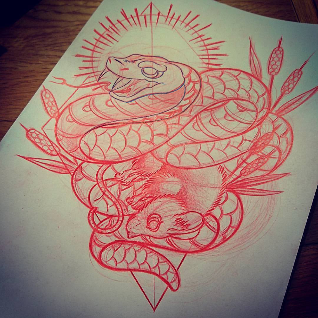 Drew Govan Neo Traditional Snake And Mouse Sketch Just