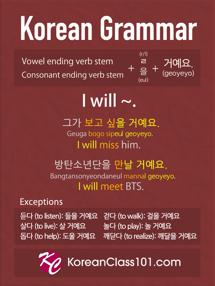 Learn Korean - KoreanClass101.com — Korean Grammar - I will 🇰🇷 Want ...