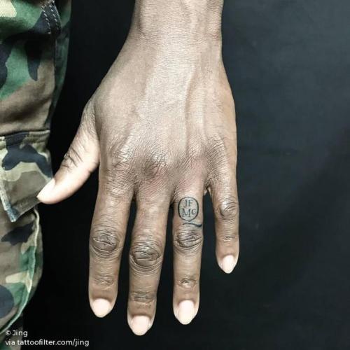 By Jing, done at Jing’s Tattoo, Queens.... jing;small;alexander mcqueen;finger;micro;contemporary;tiny;brand;ifttt;little;pop art;on dark skin;other