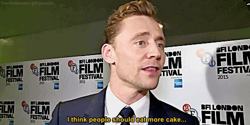 Image result for tom hiddleston eat more cake gif