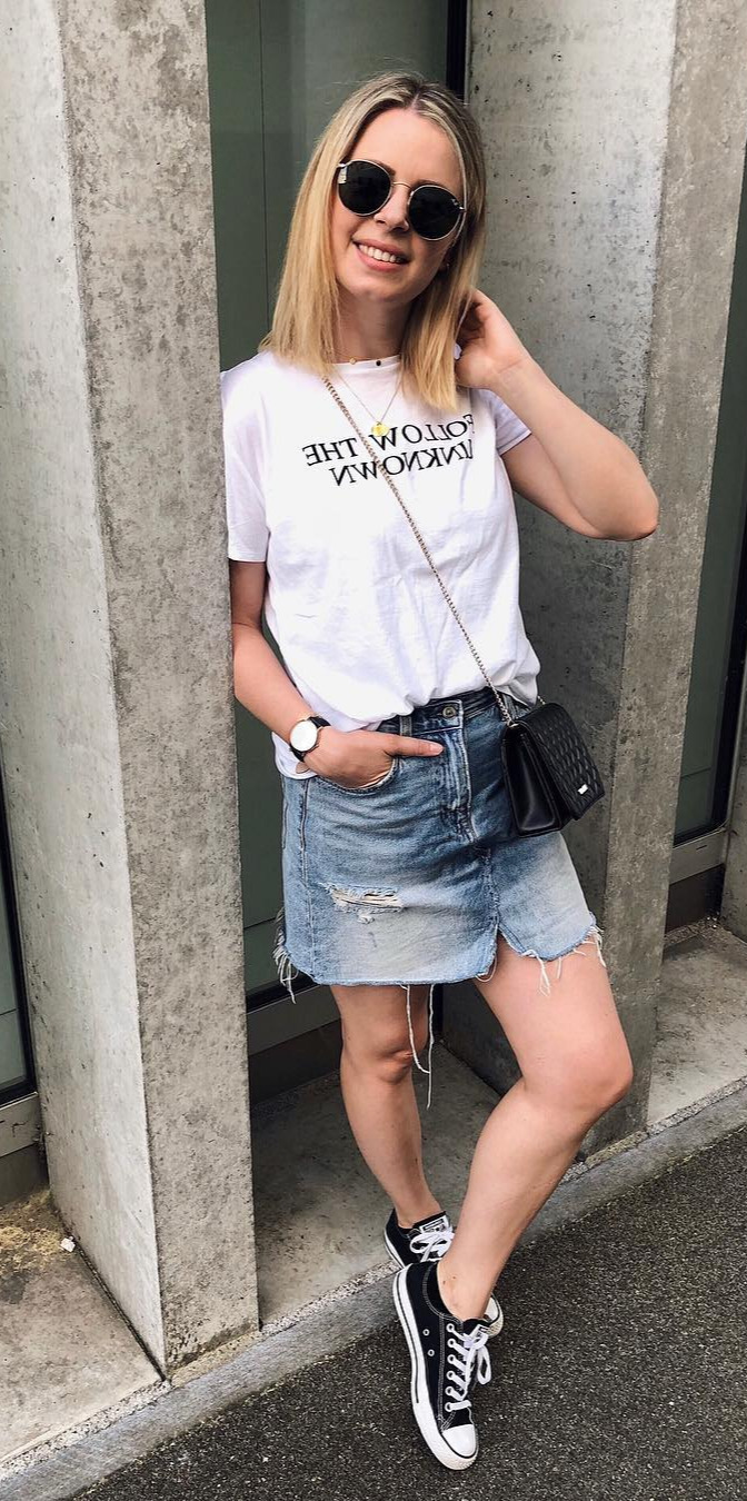 trendy, womens 2 piece outfits, #Girl, #Fashionistas There is always a reason to SMILE. Find it wir grillen mal wieder und lassen das Wochenende gemmit Freunden ausklingen Sonntag , styledbys , outfitblog , casualootd T-shirt zara Skirt hm Bag moschino , germanblogger_de , modeblogger_de , fashionblogger_de , kleinerfeinerfeed , fashionable , fashionaddict , fashionpost , heutetrageich , springfashion , summervibes , happygirl , springtime , lotdstreetstylegermany , streetstyled , looktoday , lookoftheday , kissinfashion , jeansrock , casualasusual , monochromestyle 