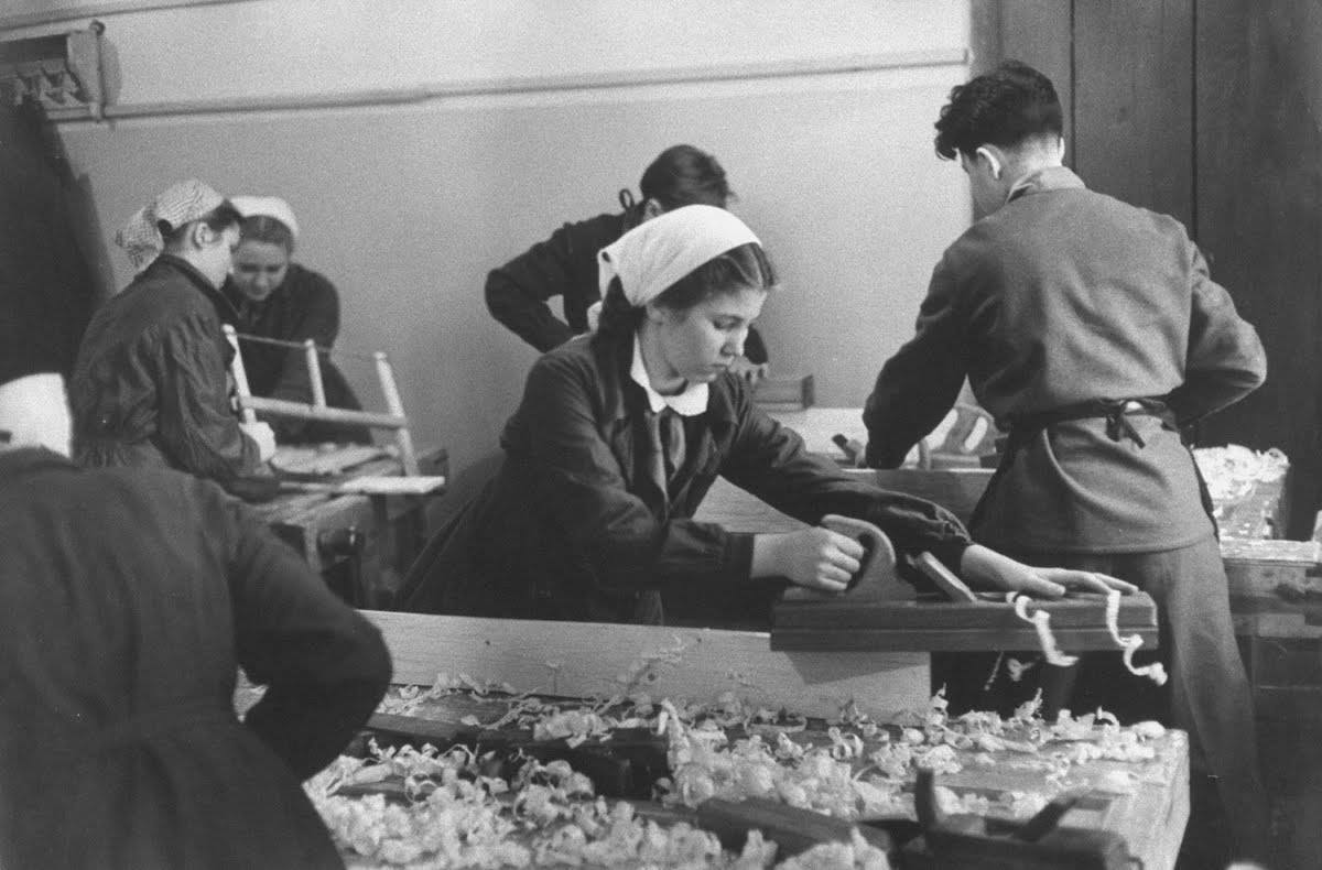 Woodwork class in school, 1958