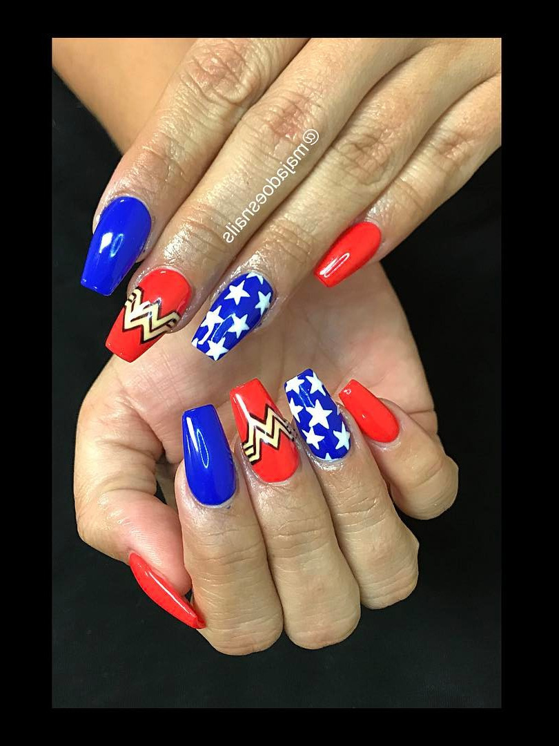 princess nails, lavender nails, christmas nails, 3d nails, cuticle remover Wonder Woman Nails | Sculptured Nails (using forms) |  Coffin Nails 