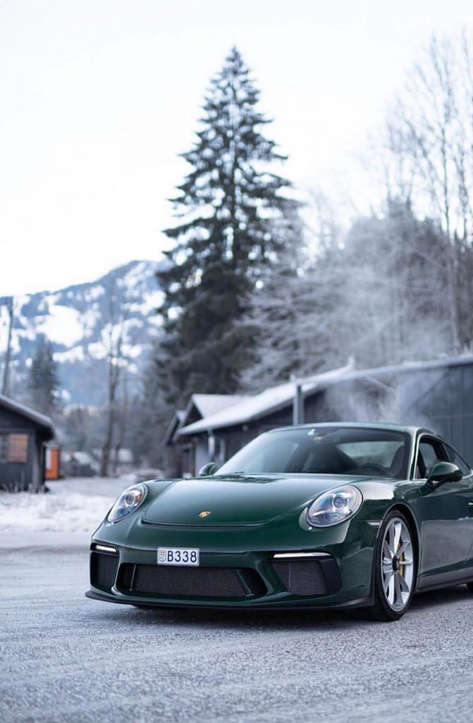 British Green GT3 in the Snow _ justinschmoeller porsche gt3 touring ...