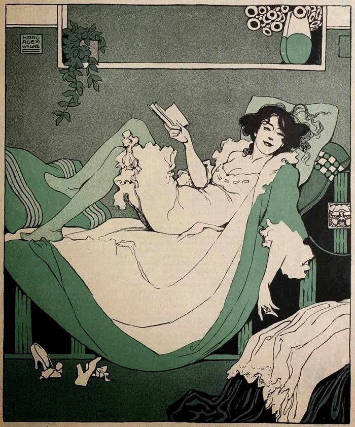 the-flying-salmon:
“Woman reading, illustration (c.1912). Karl Alexander Wilke (1879-1954)
”