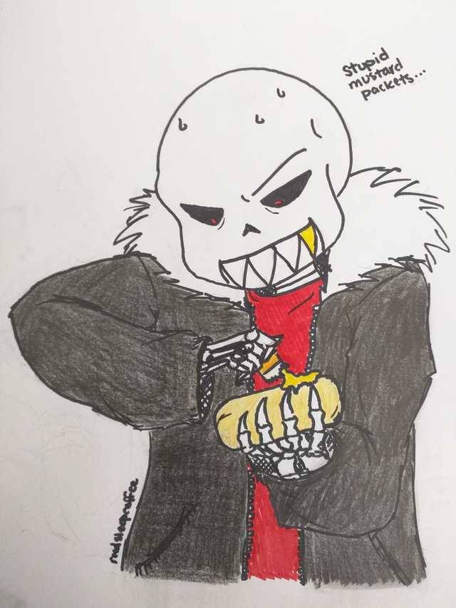 writers quandary — Colored Edgy Sans eating a Twinkie with Mustard