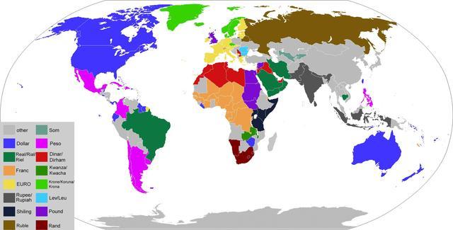 Names of currencies map. - Maps on the Web