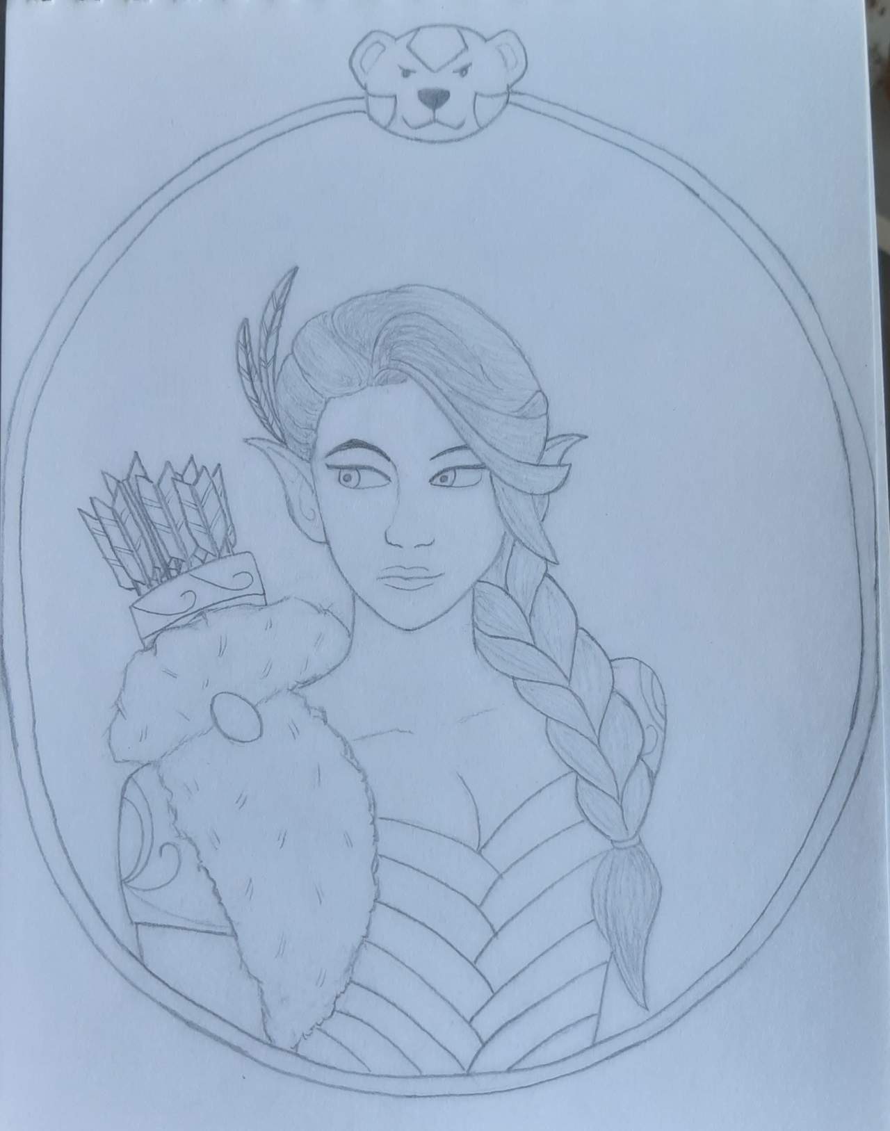 A pencil sketch of Vex'ahlia from Critical Role