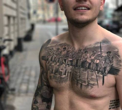By Ruben Jordan Langsted, done at Miks Tattoo, Copenhagen.... healed;art;black and grey;patriotic;big;chest;united states of america;ruben;facebook;location;twitter;new york;lunch atop a skyscraper;other