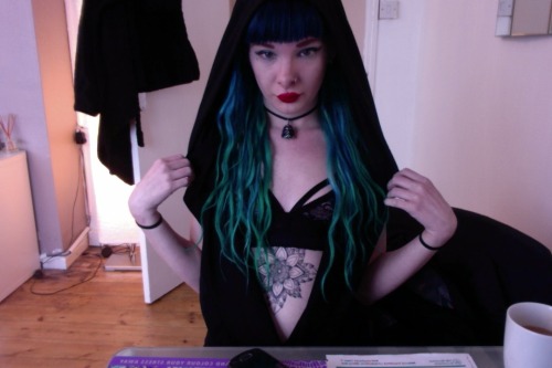 cyberdog cyber cyberfashion green hair blue hair green and blue hair tattoo sternum tattoo piercings