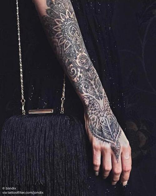 By Jondix, done at Seven Doors Tattoo, London.... big;blackwork;facebook;forearm;henna;jondix;sacred geometry;twitter