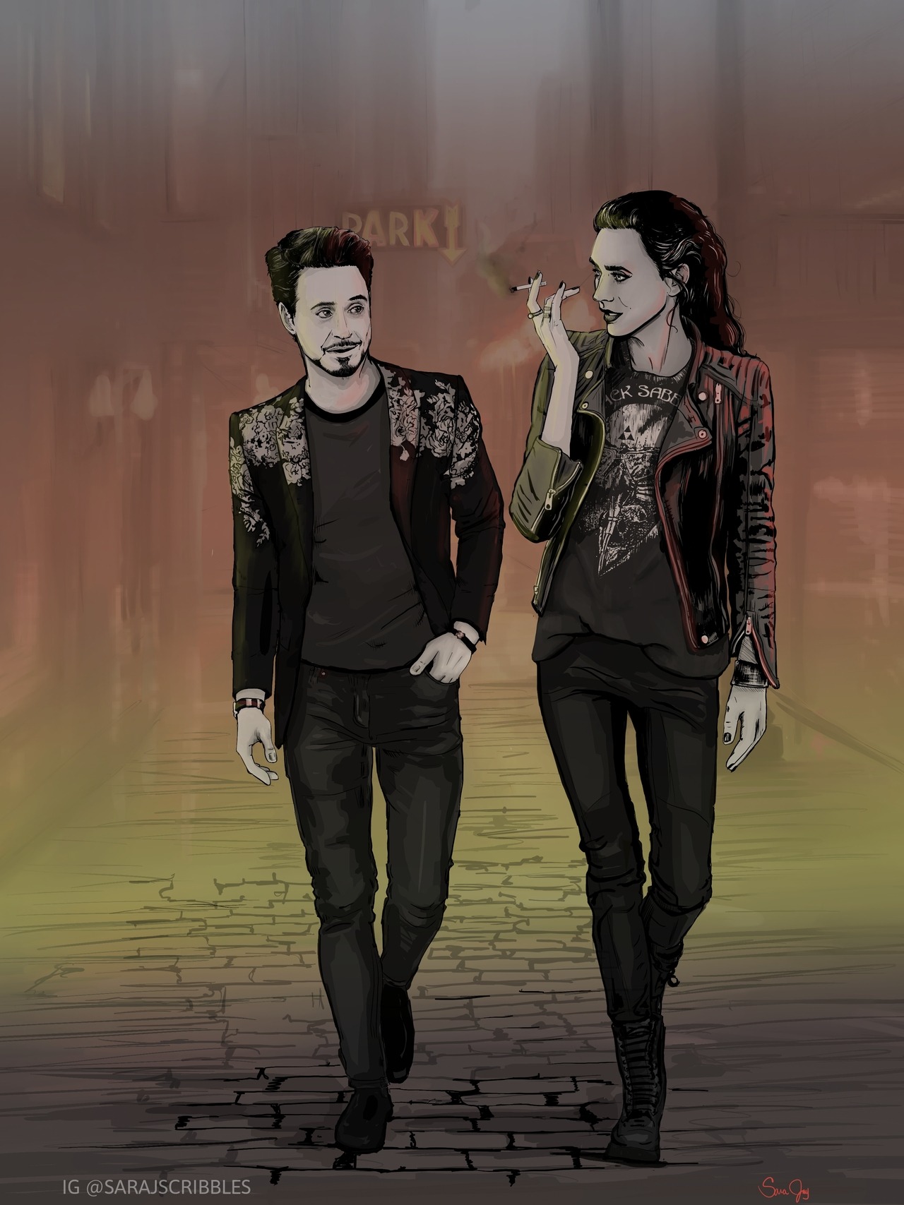 tony stark wearing black sabbath shirt