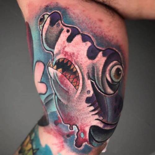 By Moay, done at 48920 Tattoo Shop, Portugalete.... moay;great hammerhead;inner arm;animal;fish;facebook;nature;twitter;ocean;medium size;new school