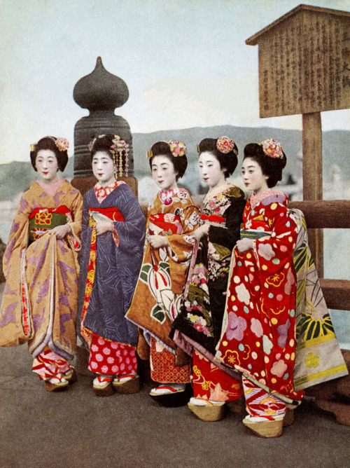 Flowers of Kyoto - Front 1930s (by Blue Ruin1)
“ Five Maiko (Apprentice Geisha) from the mid to late 1930s, including Maiko Teru (in the middle), Maiko Kohan (wearing black) and Maiko Hisafuku (wearing red).
”