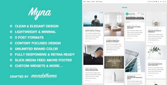 Myna v1.2 – A Masonry WordPress Blog Theme Nulled
