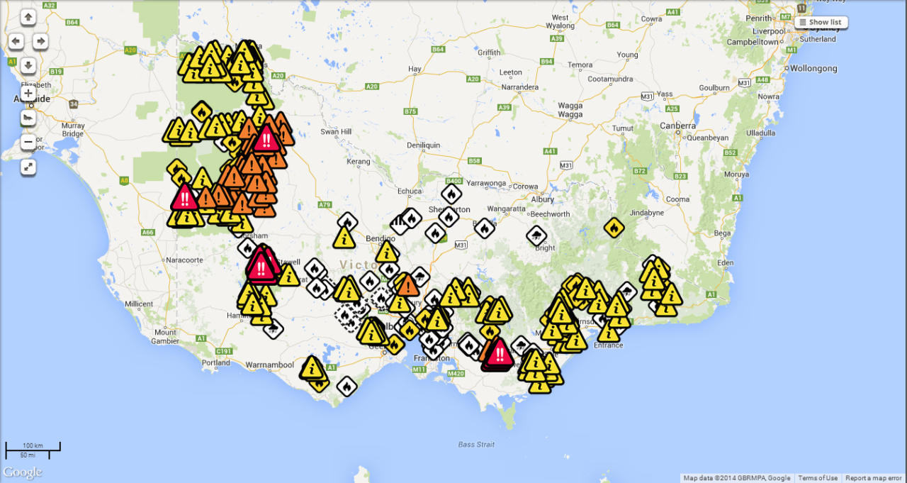 Fires and fire events in Victoria, Australia Maps on the Web