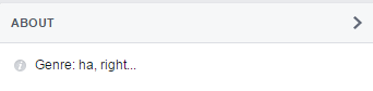 Print da seção "Sobre" na página do Facebook da banda. Em "Gênero", eles colocaram "ah, certo..."
