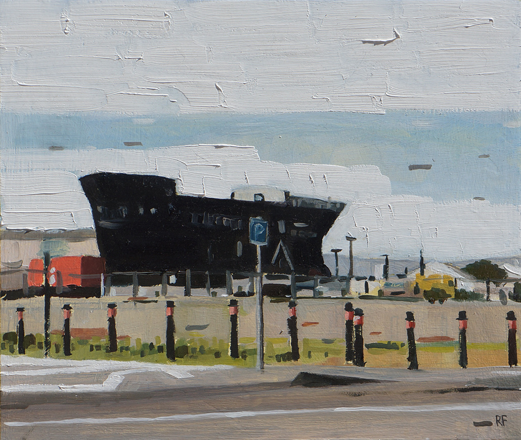 Old ‘Adelaide City’ clipper down at the port - oil on board, 35 x 30 cm