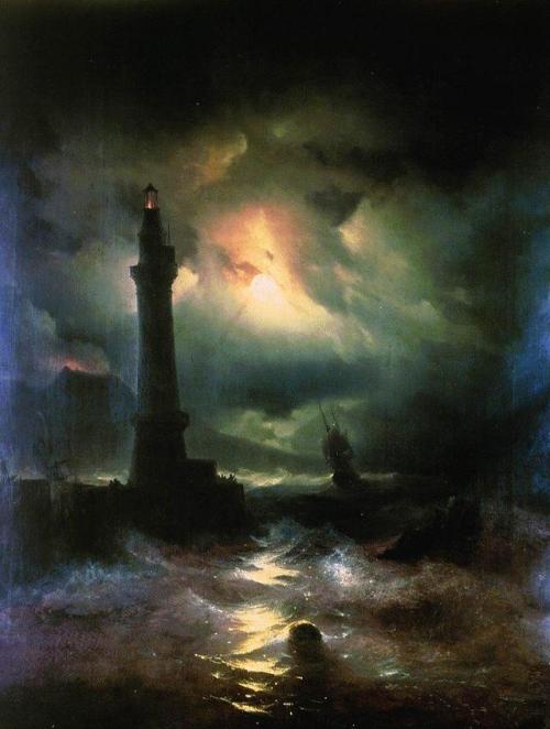 artist-aivazovski:Neapolitan Lighthouse, Ivan...