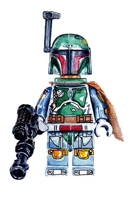 Download Retro Toy Artist — My watercolor painting of Lego Star Wars Boba Fett