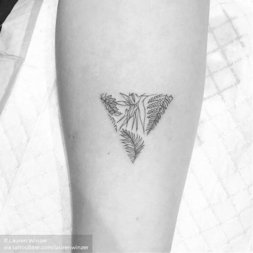 By Lauren Winzer, done at Hunter and Fox Tattoo, Sydney.... geometric shape;small;line art;leaf;laurenwinzer;triangle;tiny;ifttt;little;nature;inner forearm;illustrative;fine line