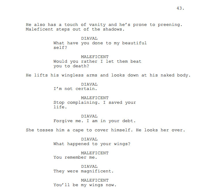 Raven Faerie — I found the script for Maleficent. Yup, it’s all...