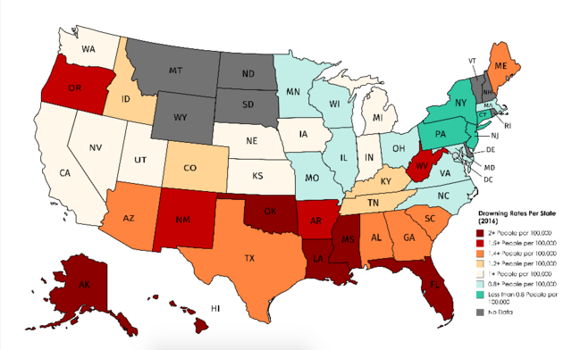 Drowning Rate Per US State during 2016. - Maps on the Web