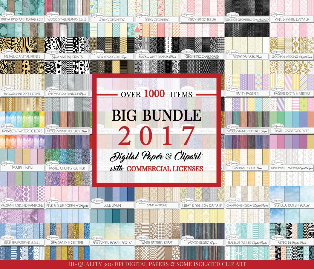 Download Big Bundle 2017 Over 1000 Unique Digital Papers Clipart Items For One Price Commercial License Included Artfanaticus