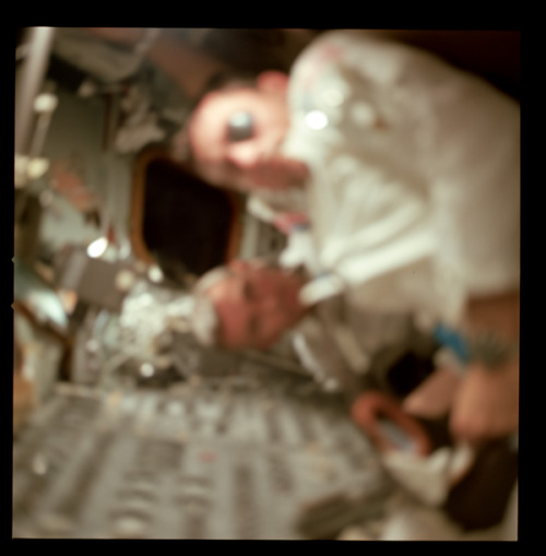 edwhiteandblue:A blurry Geno and John onboard Apollo 10