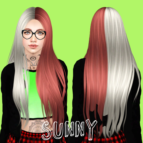 I'm looking for long hairstyles dyed half in two different colors, lik...