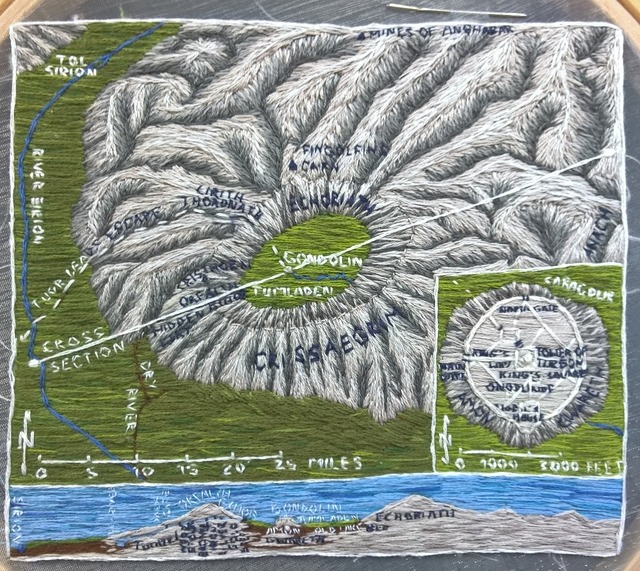 Finally finished this embroidered map of Gondolin....