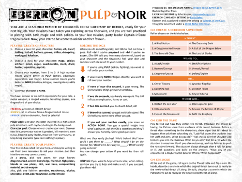 dragon-above:Eberron: Pulp & NoirA one-page RPG, derived...