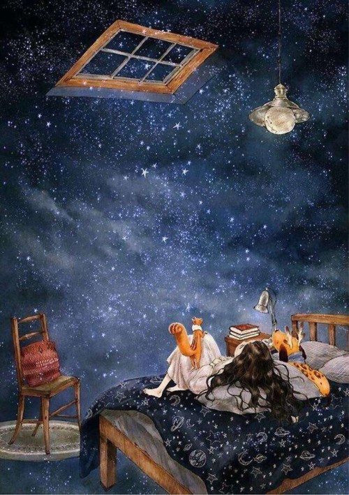 girl squirrel cute star dog sky culture expectation dream bed sleep illustration book reading cute girls