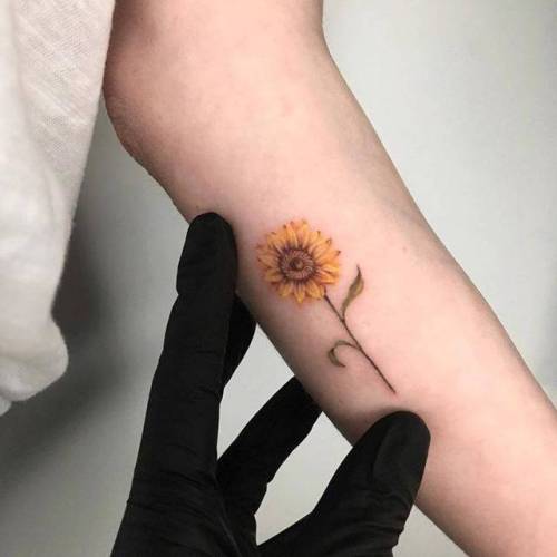 By Kate Sv, done at Dot. Creative Group, Manhattan.... flower;small;sunflower;tiny;ifttt;little;nature;forearm;katesv;medium size;illustrative