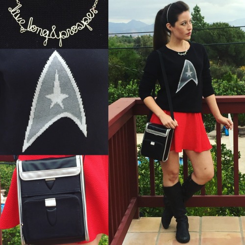 scruffyrebel:Trek ensemble of the day. A gold skirt would make...