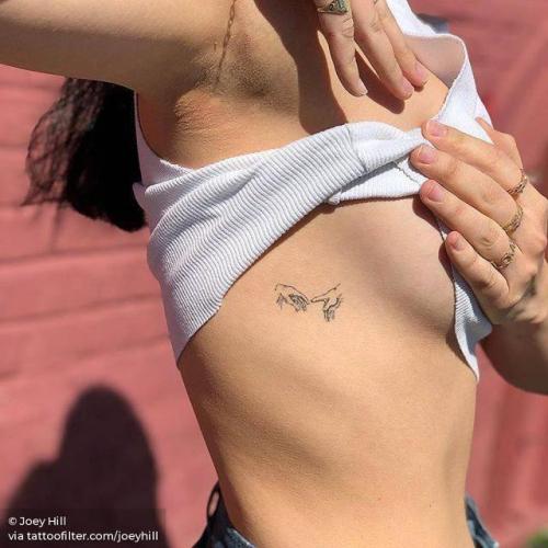 By Joey Hill, done at High Seas Tattoo Parlor, Los Angeles.... healed;side boob;art;small;anatomy;single needle;joeyhill;ifttt;little;location;tiny;italy;other;europe;the creation of adam;hand;fine line;patriotic;line art;rib;michelangelo