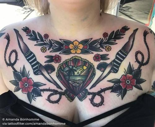 By Amanda Bonhomme, done at Classic Tattoo Las Vegas, Spring... traditional;big;chest;facebook;twitter;amandabonhomme