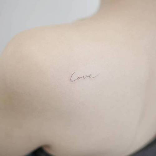 By Doy, done at Inkedwall, Seoul. http://ttoo.co/p/36466 small;micro;line art;languages;tiny;love;ifttt;little;shoulder blade;doy;english;minimalist;english word;word;fine line