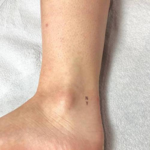 By OK, done at Sacred Tattoo, Manhattan. http://ttoo.co/p/36081 small;micro;line art;ok;tiny;travel;ankle;new york city;ifttt;little;location;name;minimalist;new york;fine line