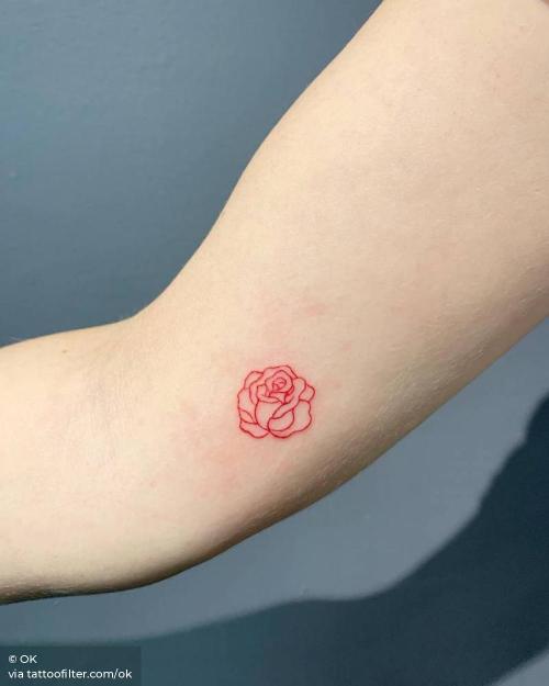 By OK, done at Sacred Tattoo, Manhattan. http://ttoo.co/p/234257 flower;small;micro;line art;inner arm;ok;tiny;rose;ifttt;little;red;nature;minimalist;experimental;other;fine line