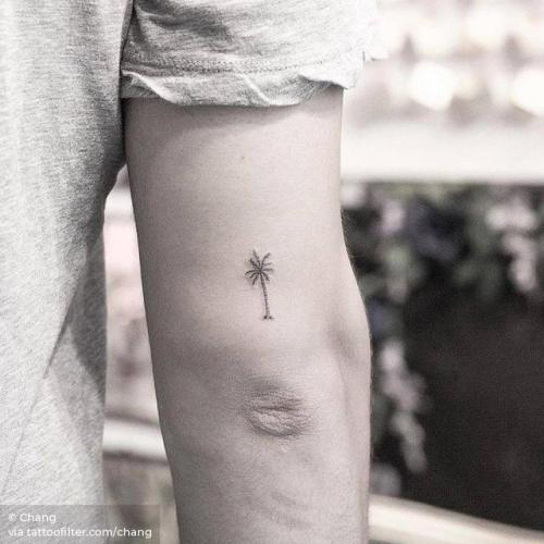 By Chang, done at West 4 Tattoo, Manhattan.... tree;small;single needle;chang;micro;tricep;tiny;palm tree;ifttt;little;nature