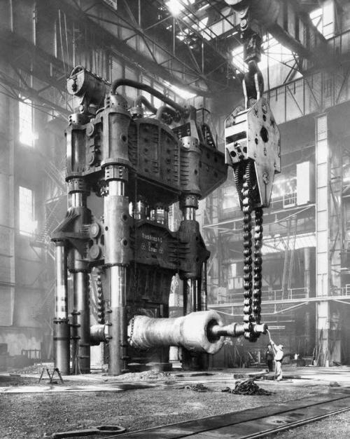 historicaltimes:Forging press in the Krupp Factory, Essen,...