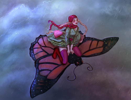 fairies-rule:Alyssa riding a monarch (quoting the book, cozying...