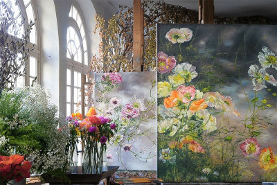 French artist Claire Basler lives and paints in her home Château de Beauvoir where she creates huge paintings of flowers. The place looks blooming - an eternal summer